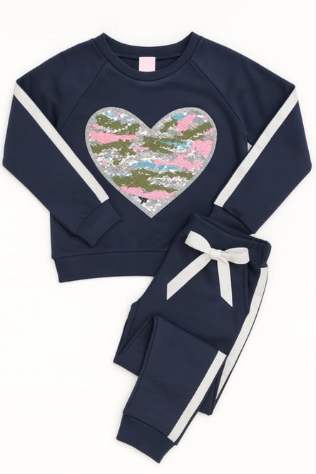 Hoofdbeeld Marine joggingpak met paillettenhart